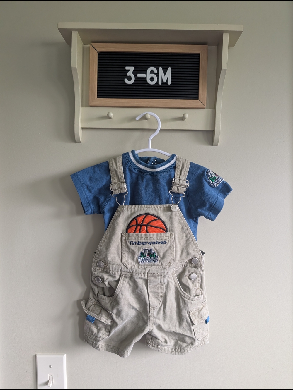 Vintage Timberwolves Embroidered Basketball Overalls And Matching Shirt - 3-6M
